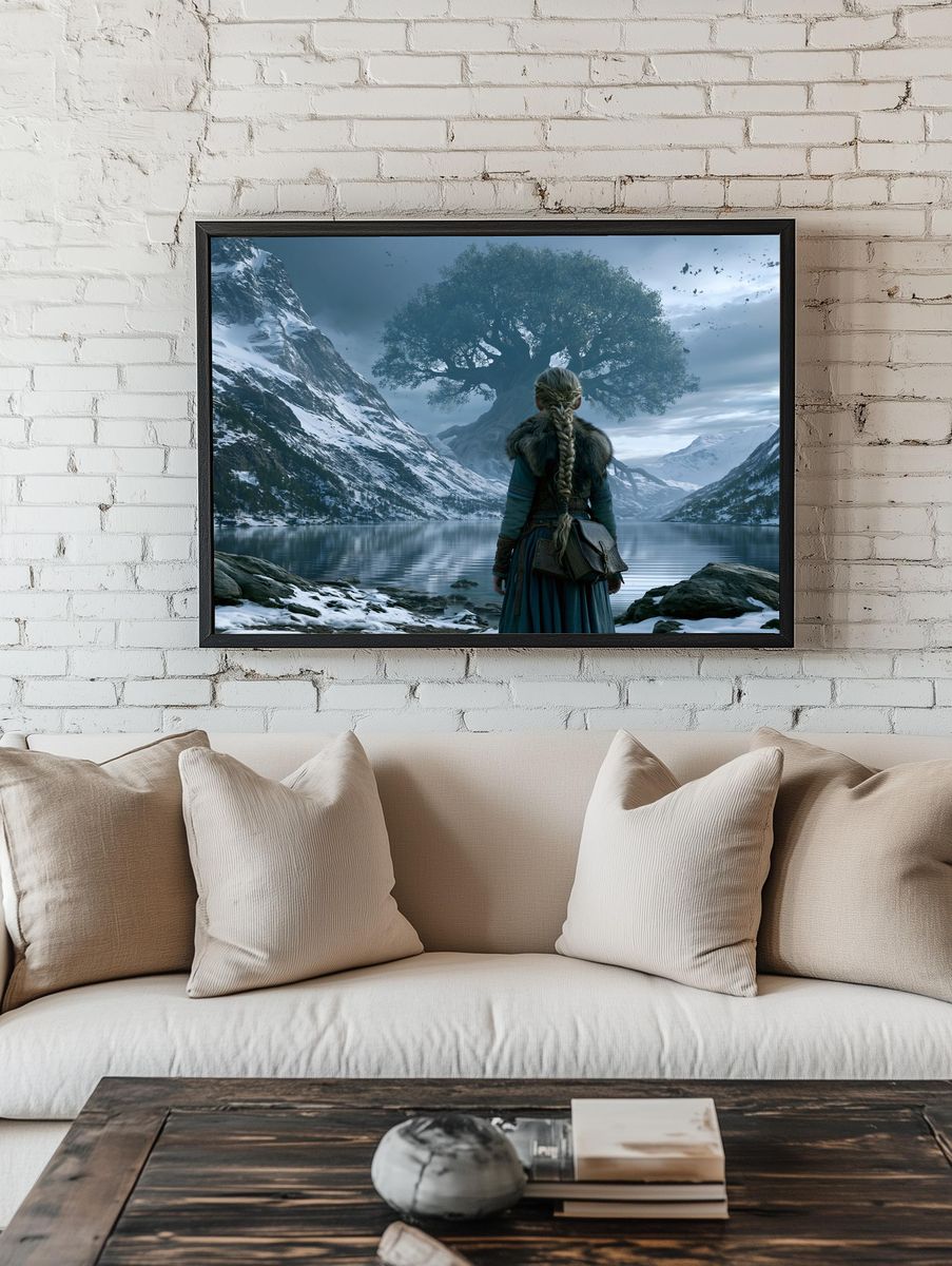 Fantasy Mountain Guardian Print. room preview