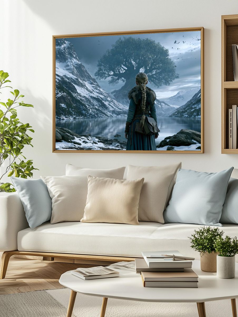 Fantasy Mountain Guardian Print. — room view 2