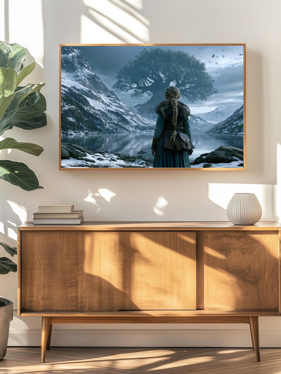 Fantasy Mountain Guardian Print. — room view 3