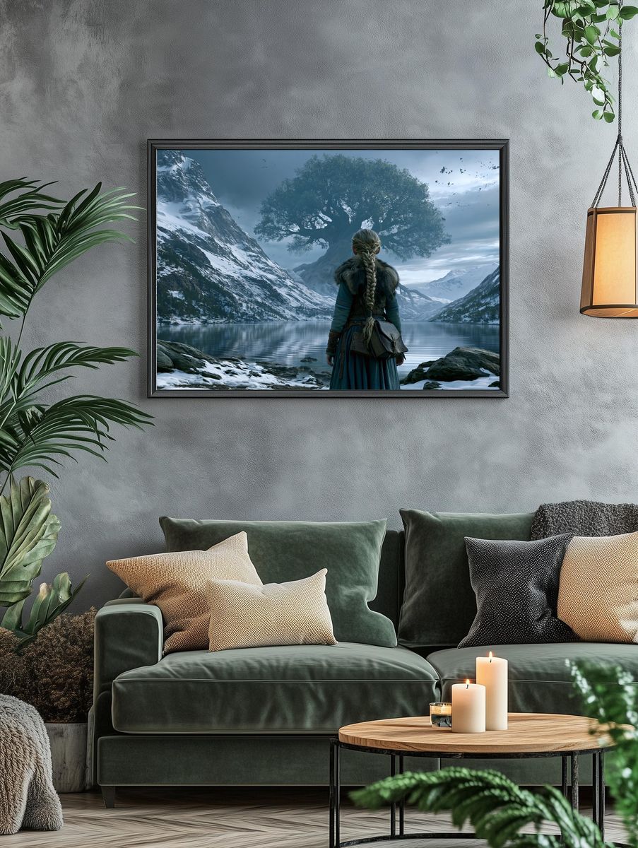 Fantasy Mountain Guardian Print. — room view 4