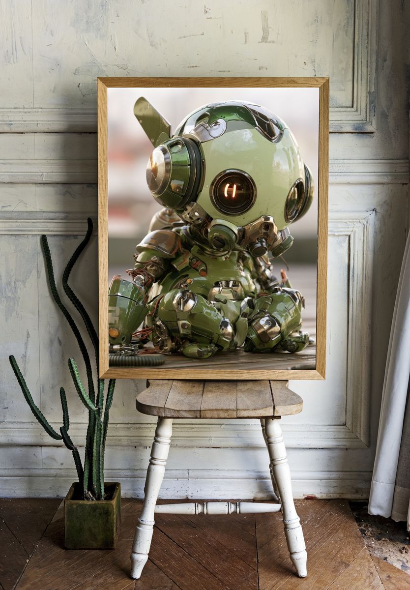Cute Green Robot Portrait Poster. room preview