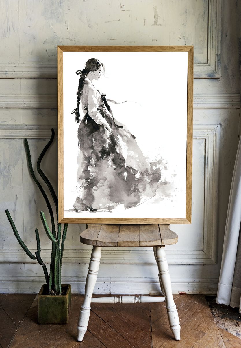 Watercolor Woman in Gown Print. — room view 1