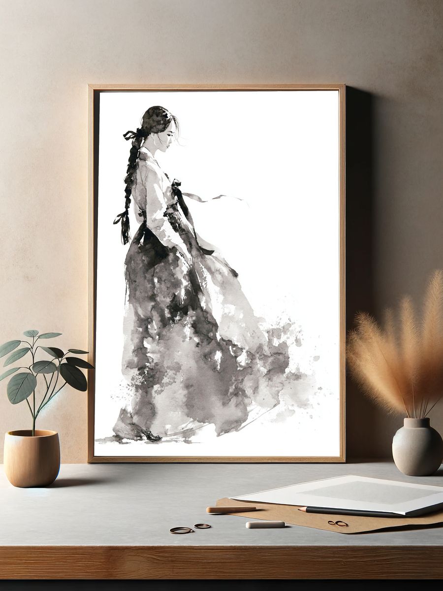 Watercolor Woman in Gown Print. — room view 2