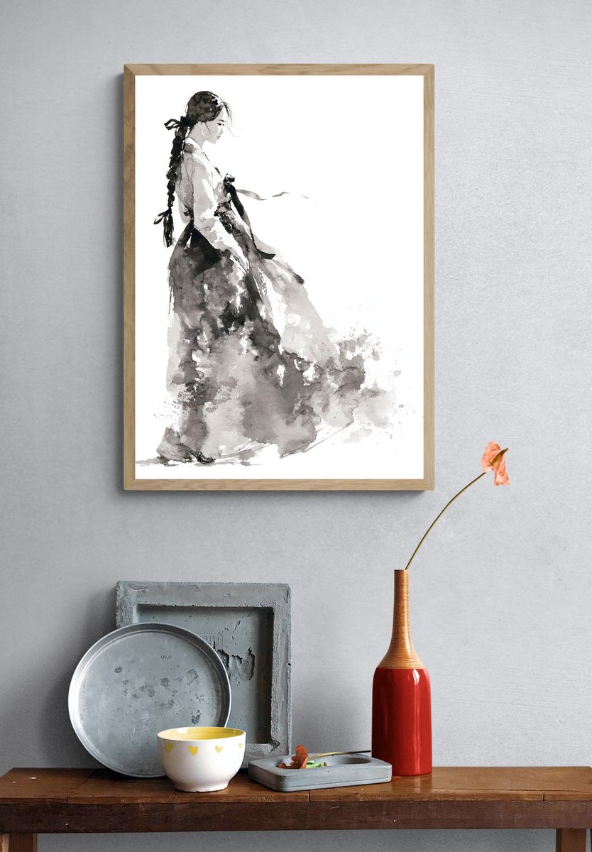 Watercolor Woman in Gown Print. — room view 3
