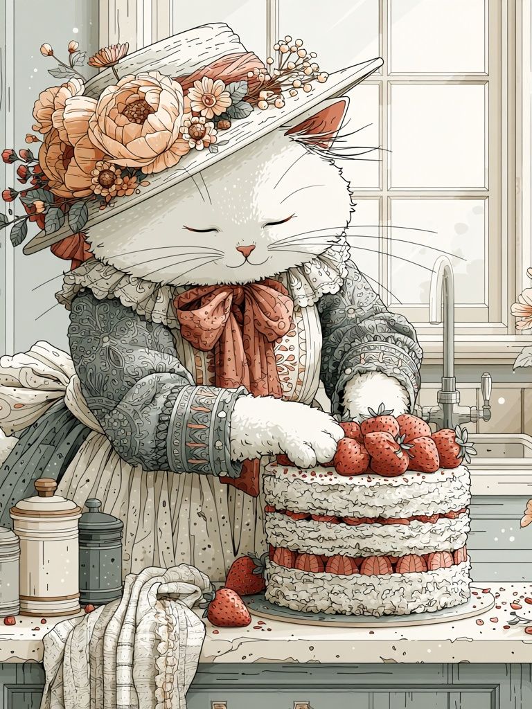 Victorian Cat Baker Illustration Poster. poster detail