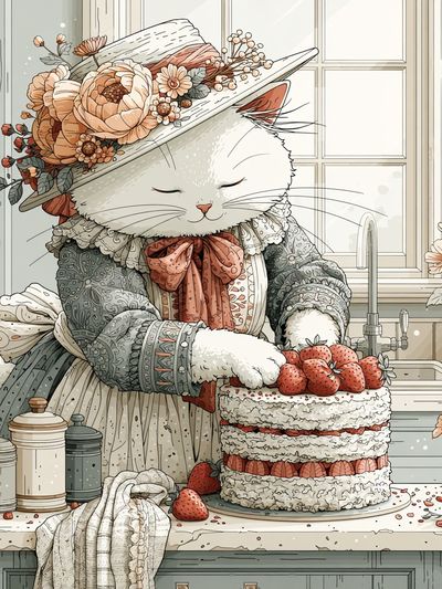Victorian Cat Baker Illustration Poster.