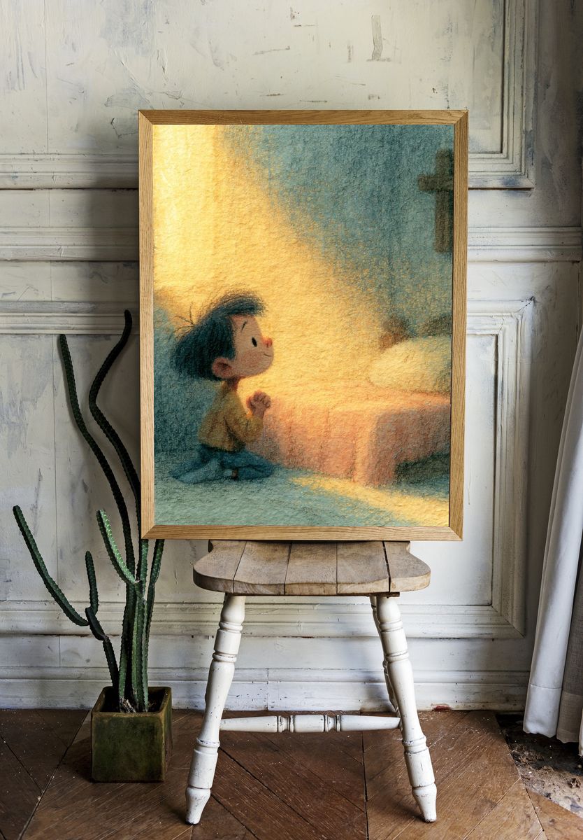 Praying Child Illustration Poster. — room view 1