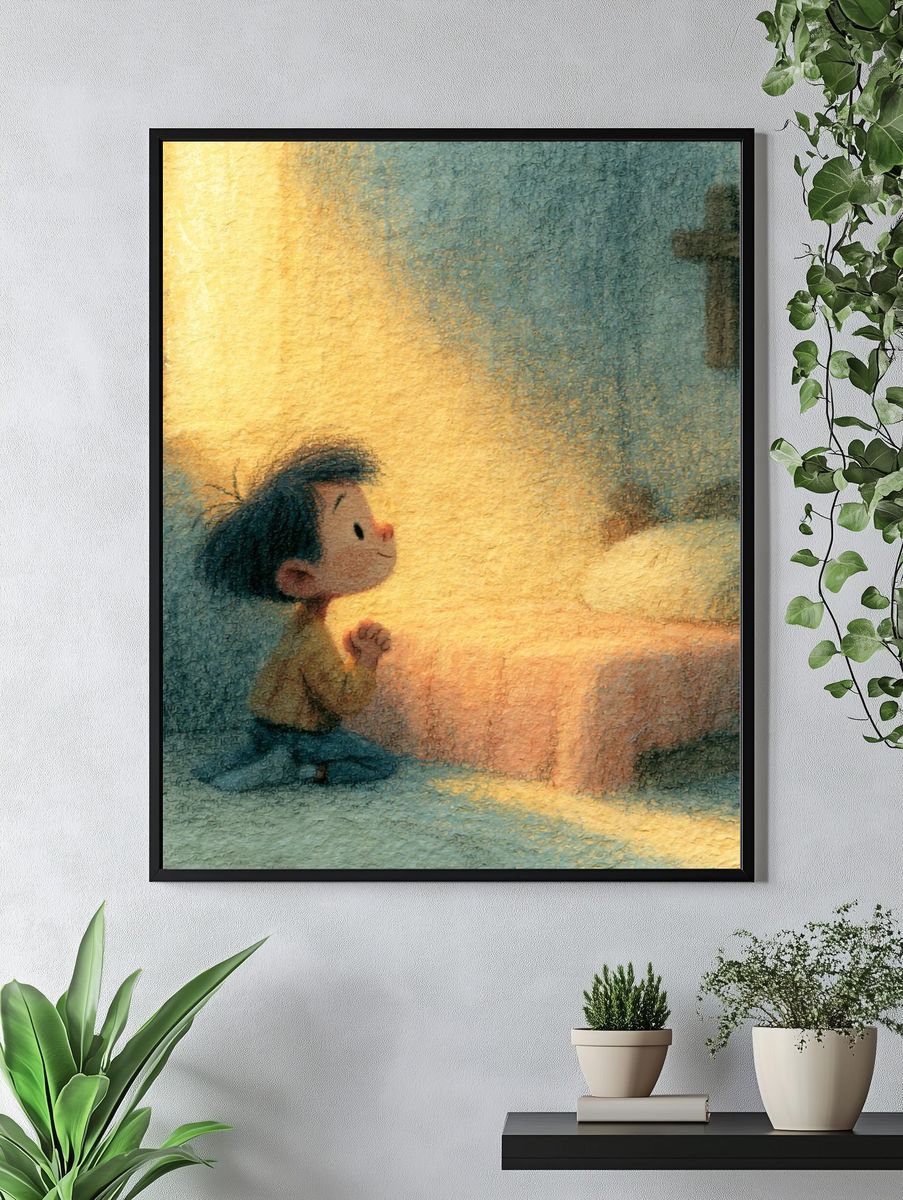 Praying Child Illustration Poster. — room view 4