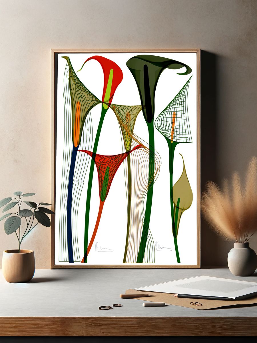 Abstract Floral Line Art Poster. — room view 2