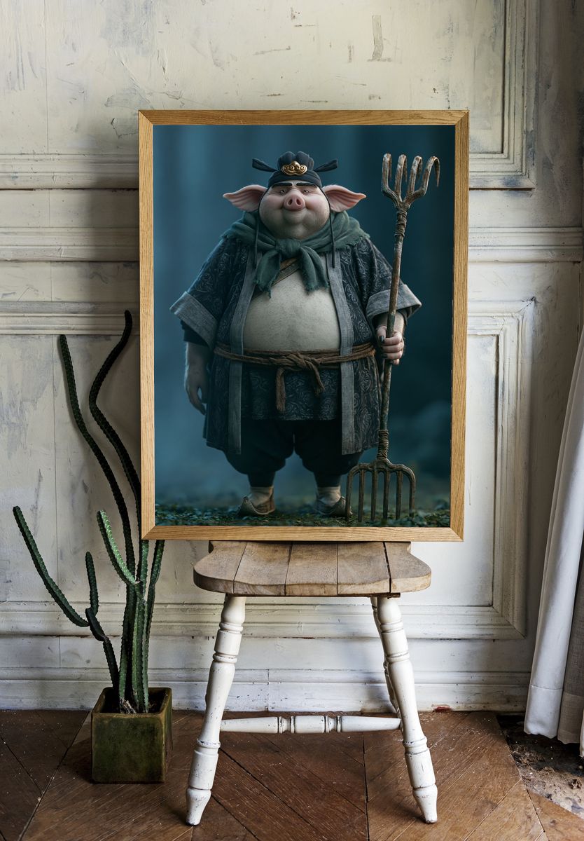 Pig Farmer Fantasy Illustration Poster. room preview