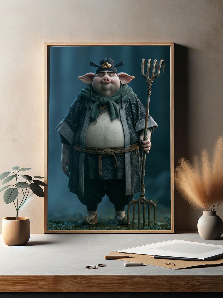 Pig Farmer Fantasy Illustration Poster. — room view 2
