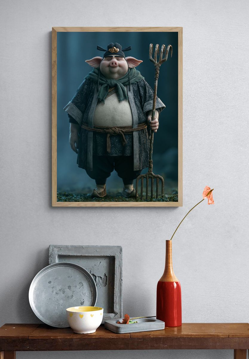 Pig Farmer Fantasy Illustration Poster. — room view 3