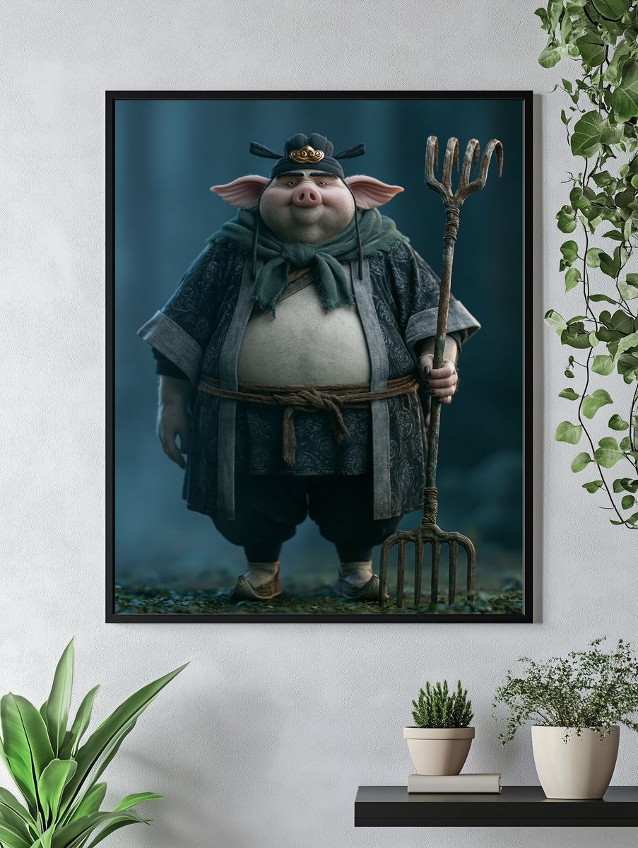 Pig Farmer Fantasy Illustration Poster. — room view 4