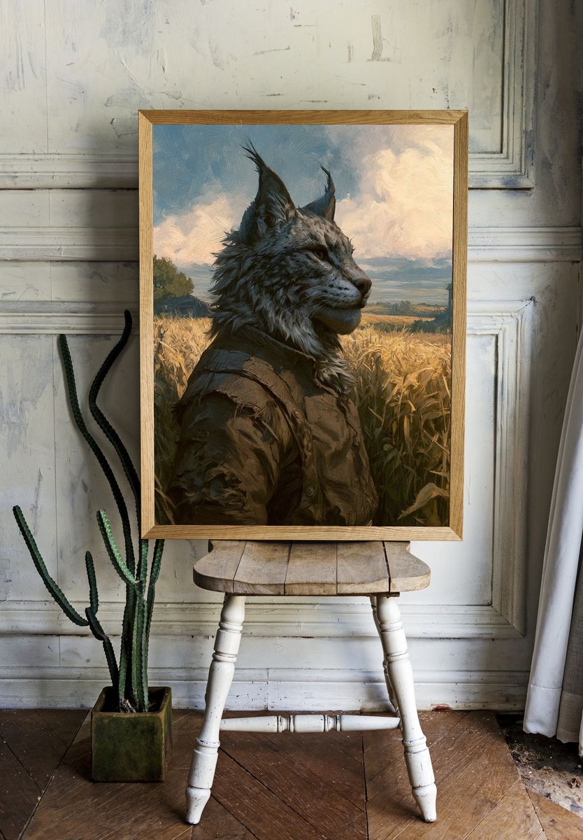 Cat in Wheat Field Illustration Poster. room preview