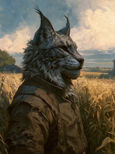 Cat in Wheat Field Illustration Poster.