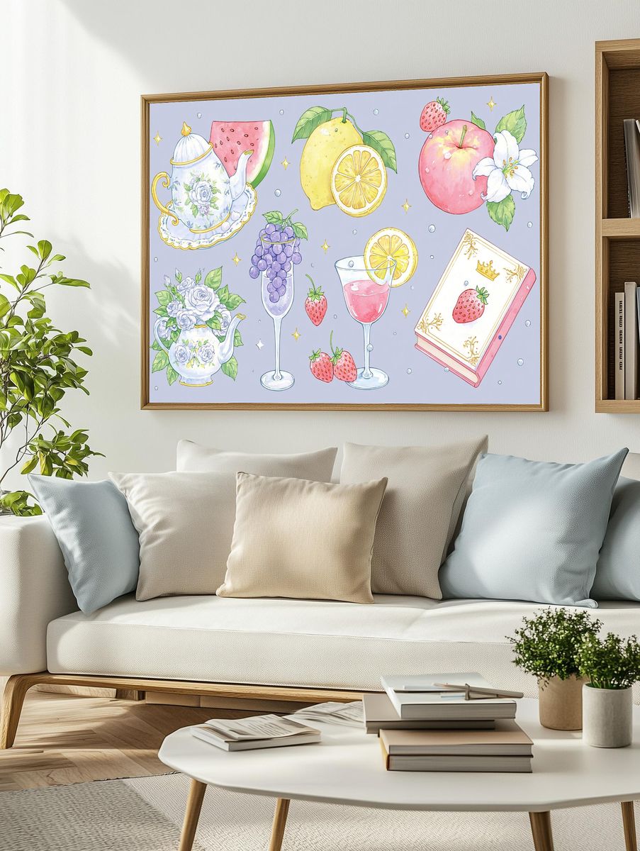 Pastel Fruit Tea Illustration Poster. — room view 2