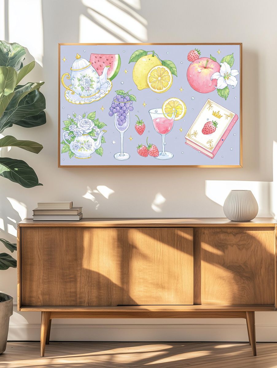 Pastel Fruit Tea Illustration Poster. — room view 3