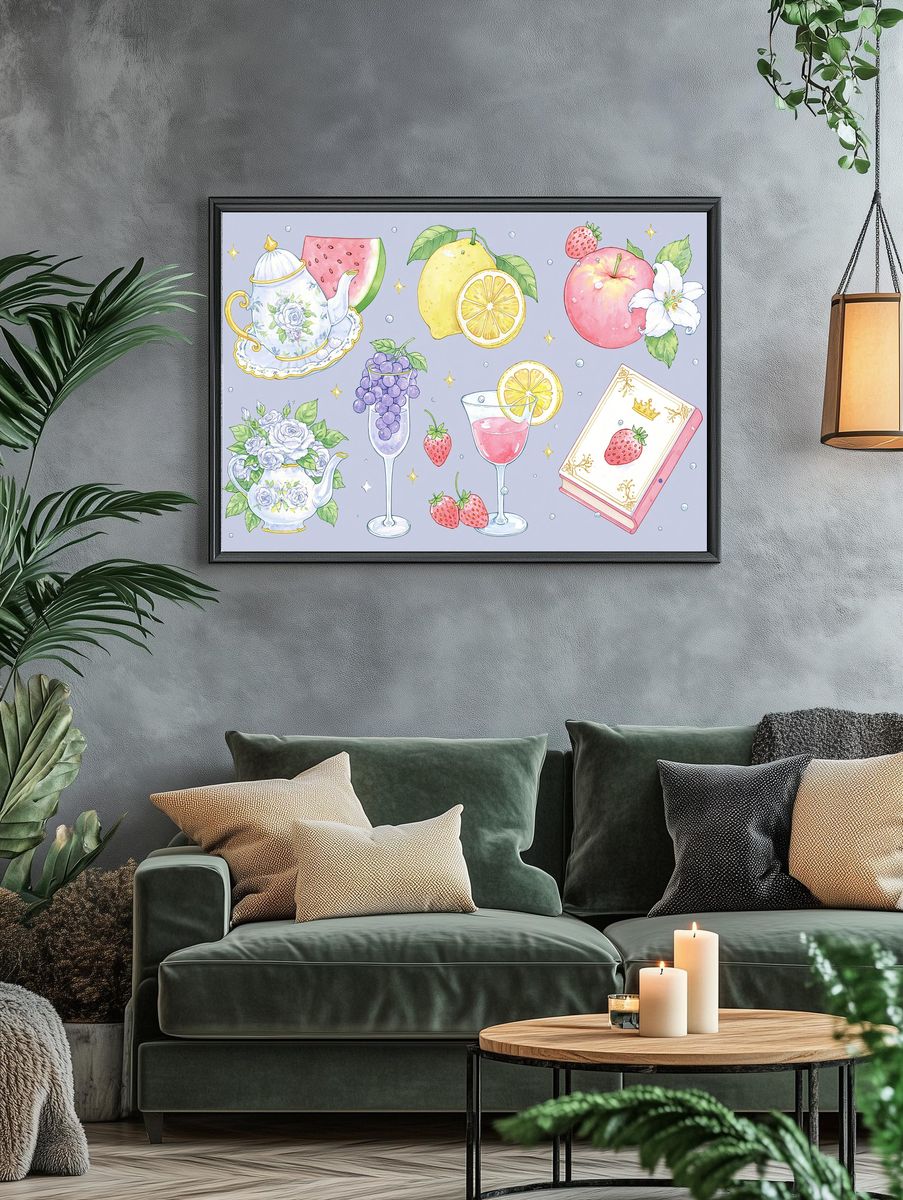 Pastel Fruit Tea Illustration Poster. — room view 4