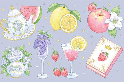 Pastel Fruit Tea Illustration Poster.