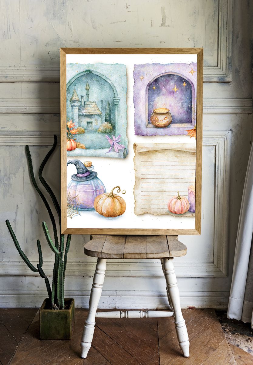 Whimsical Halloween Watercolor Poster. room preview