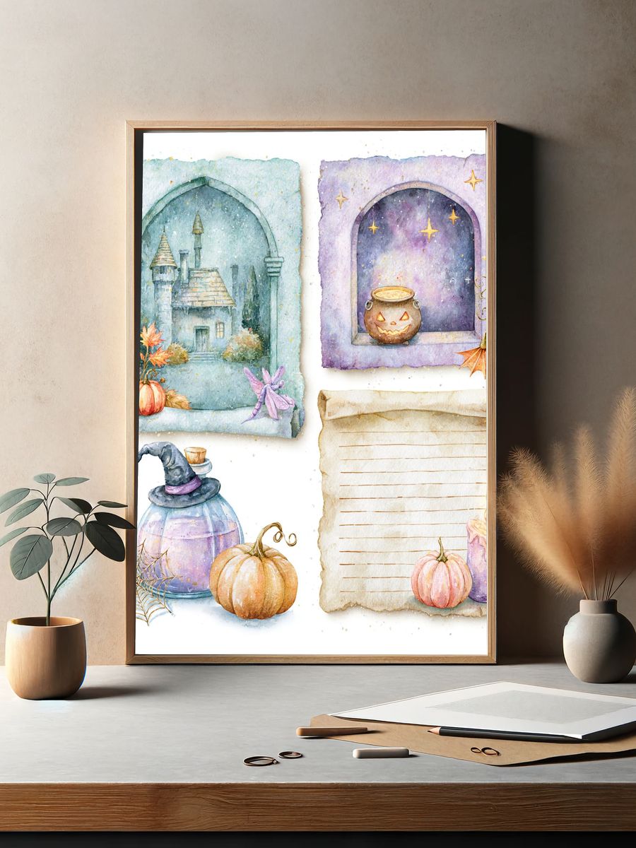 Whimsical Halloween Watercolor Poster. — room view 2