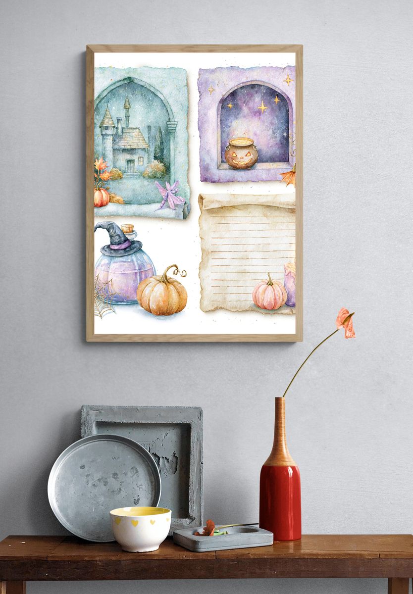 Whimsical Halloween Watercolor Poster. — room view 3