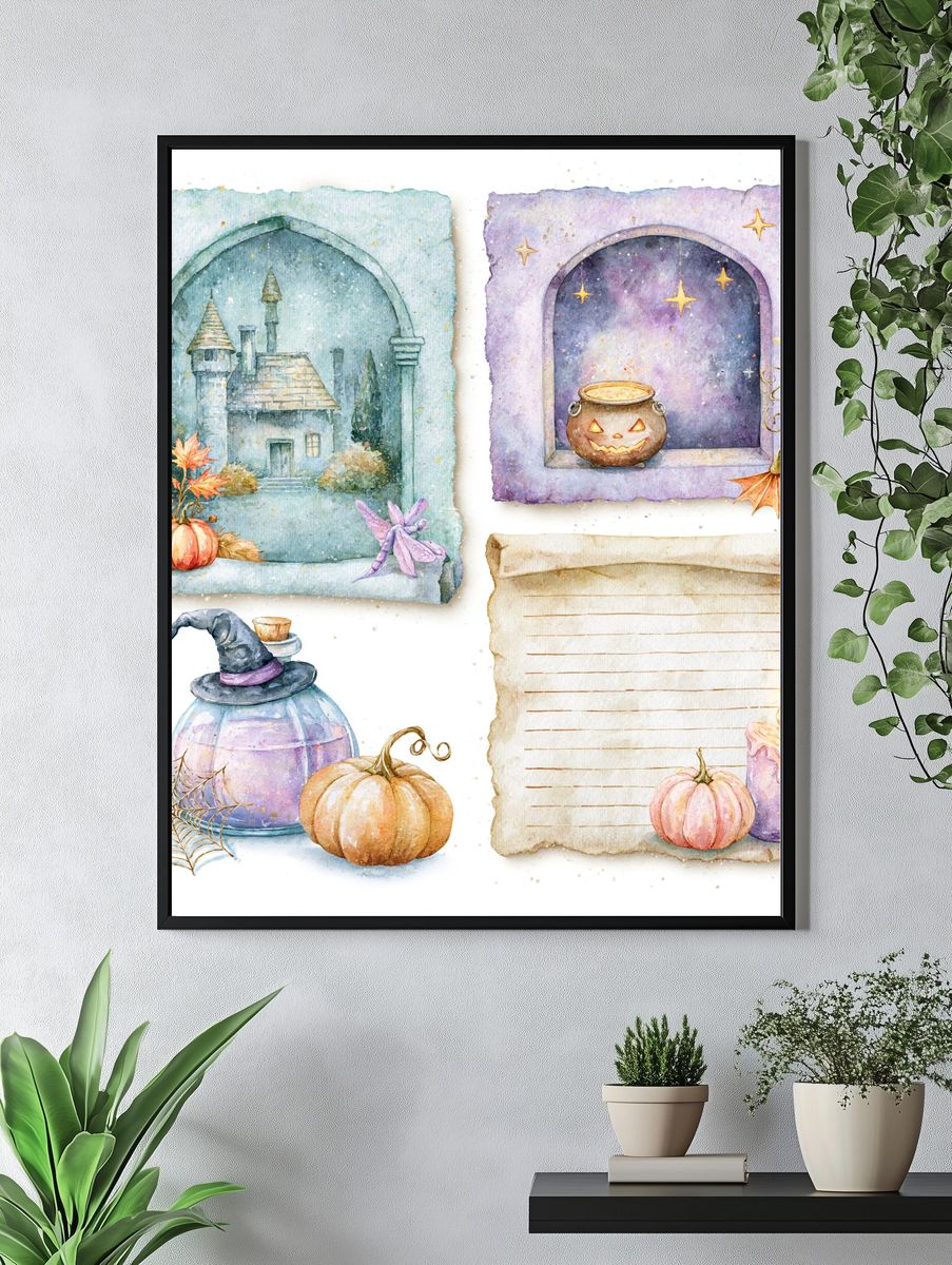 Whimsical Halloween Watercolor Poster. — room view 4