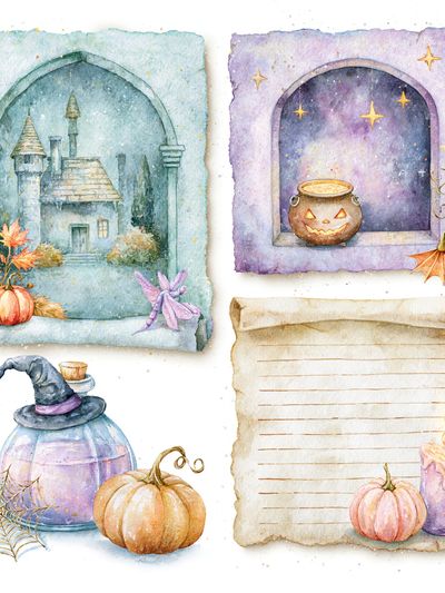 Whimsical Halloween Watercolor Poster.