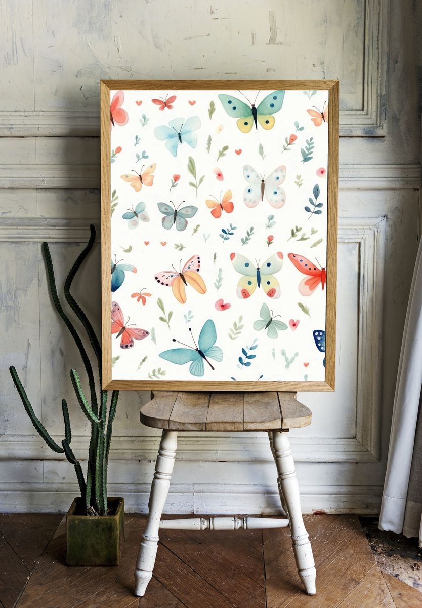 Watercolor Butterflies Pattern Print. — room view 1