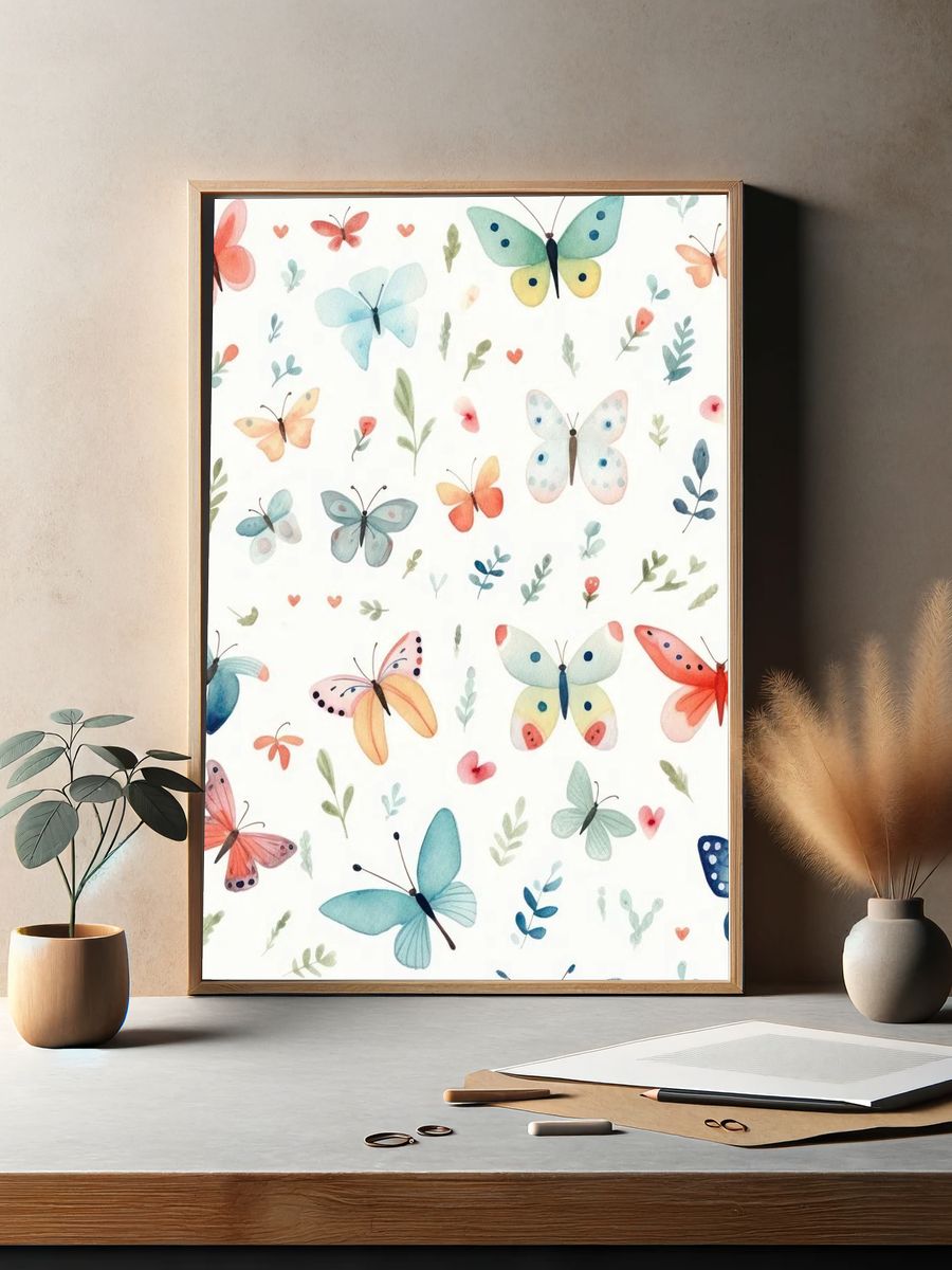 Watercolor Butterflies Pattern Print. — room view 2