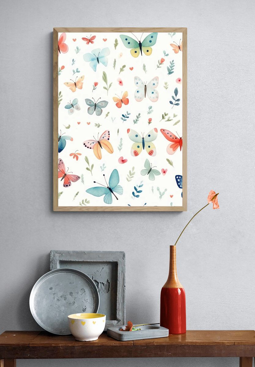 Watercolor Butterflies Pattern Print. — room view 3