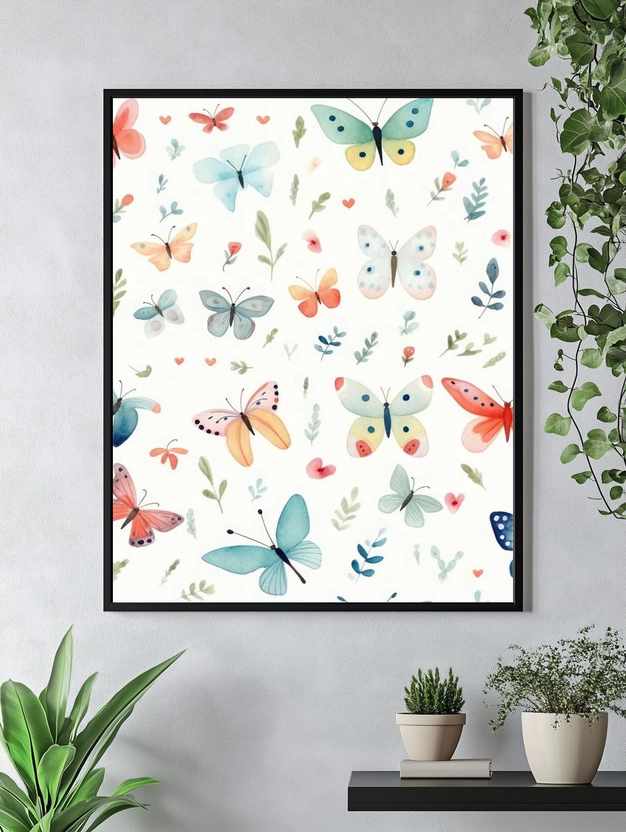 Watercolor Butterflies Pattern Print. — room view 4
