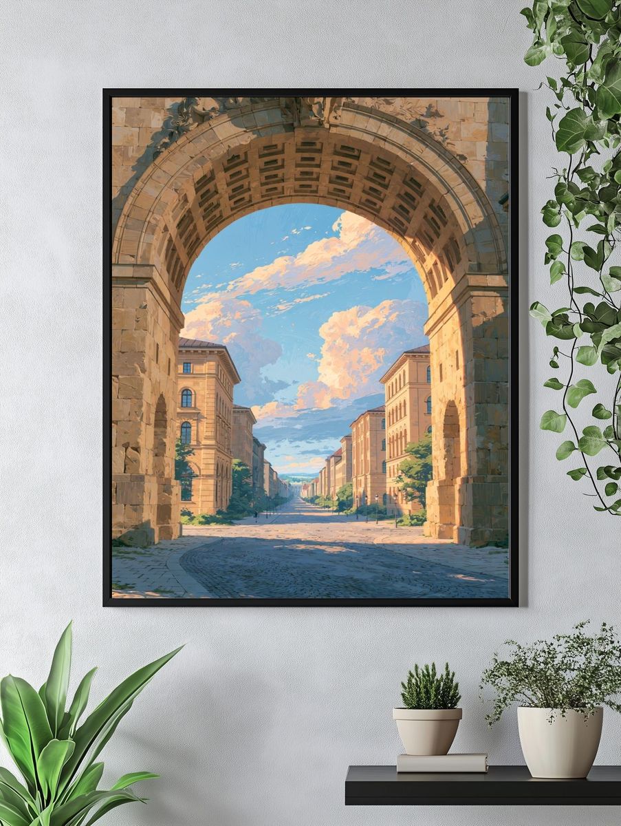 Sunlit Archway Cityscape Illustration Poster. — room view 4