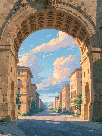 Sunlit Archway Cityscape Illustration Poster. poster print