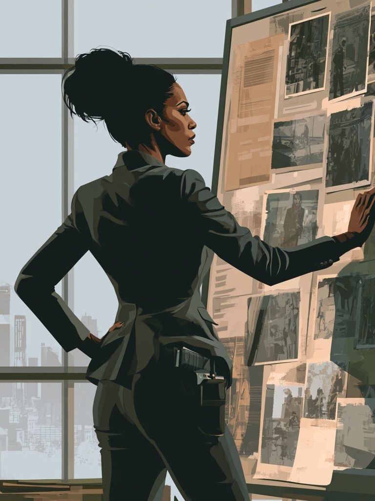 Detective at the Evidence Board Print. poster detail
