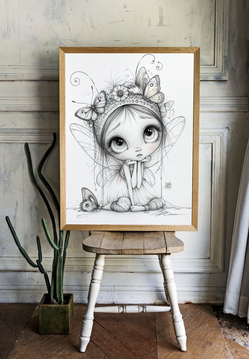 Butterfly Fairy Girl Illustration Poster. room preview