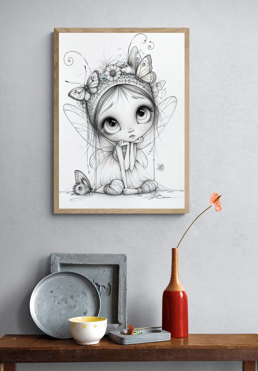 Butterfly Fairy Girl Illustration Poster. — room view 3