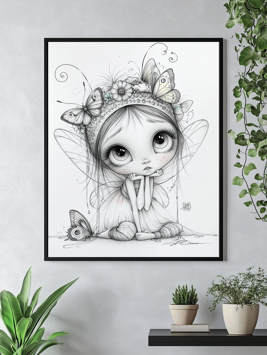 Butterfly Fairy Girl Illustration Poster. — room view 4