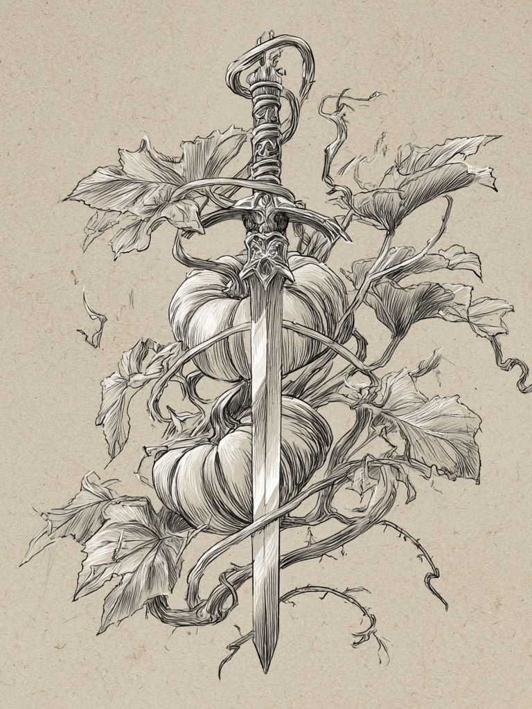 Sword and Pumpkin Botanical Print. poster — illustration art