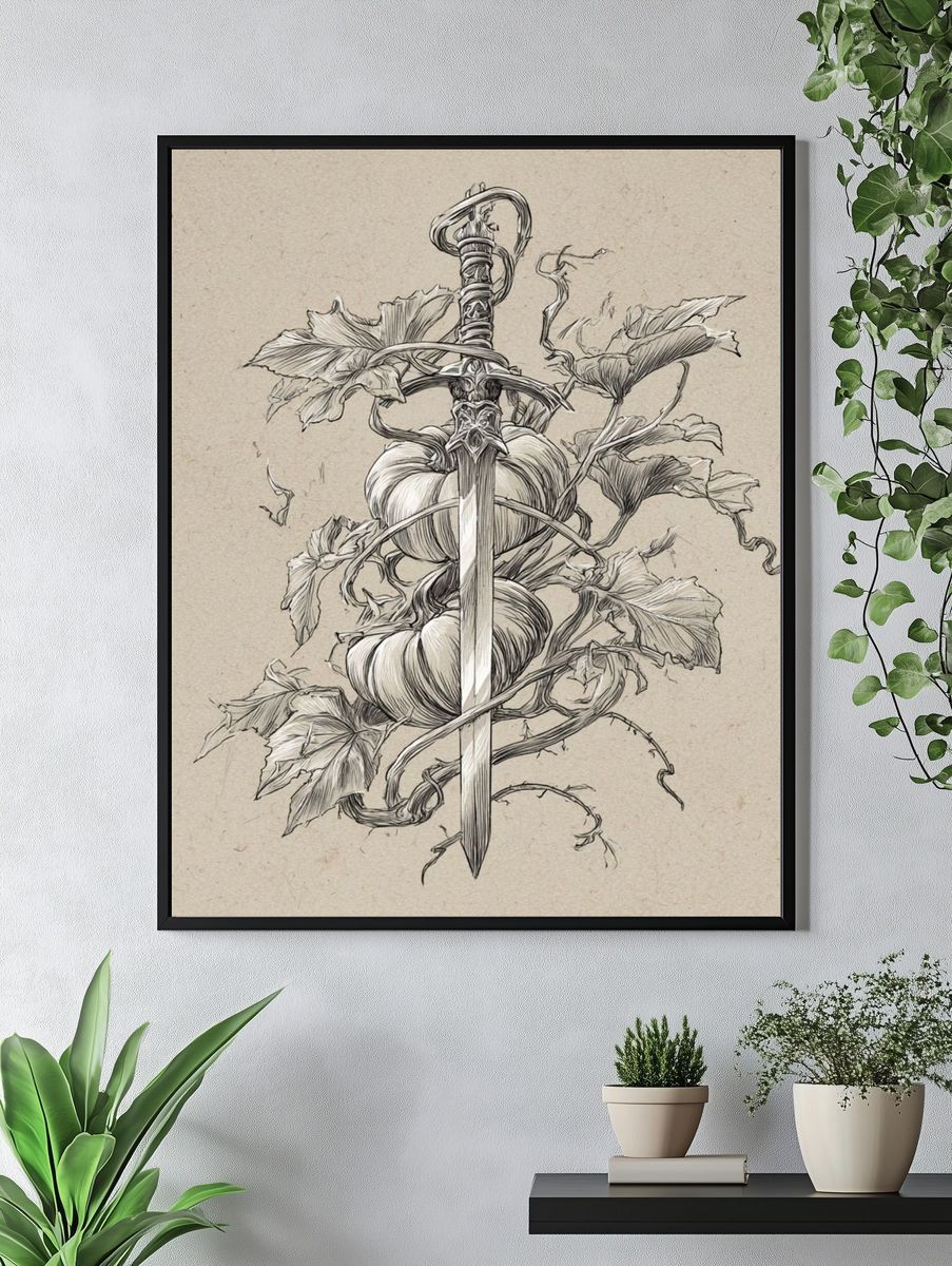 Sword and Pumpkin Botanical Print. — room view 4