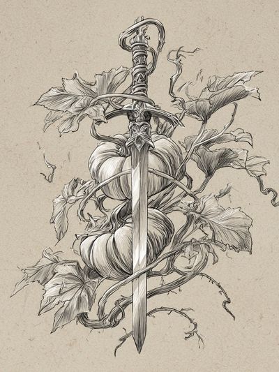 Sword and Pumpkin Botanical Print. poster