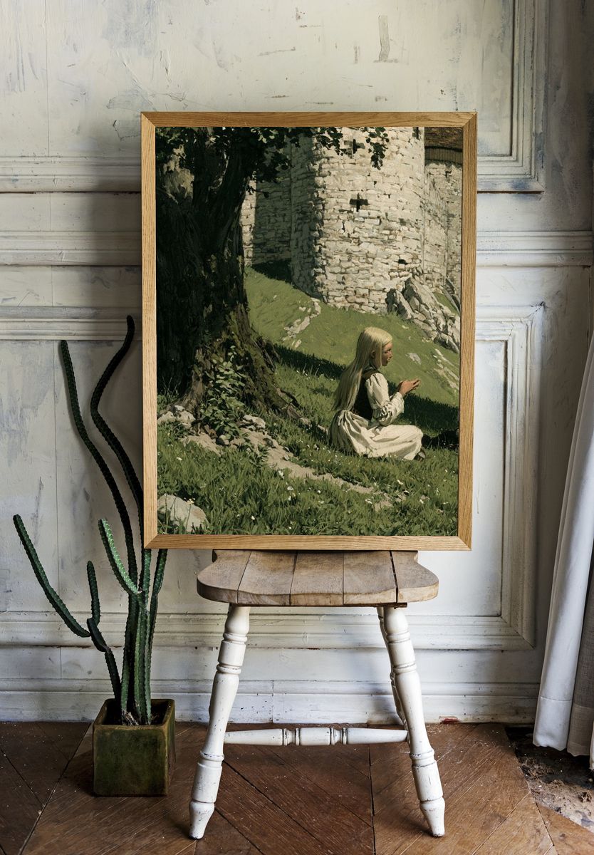 Medieval Castle Meadow Illustration Poster. — room view 1