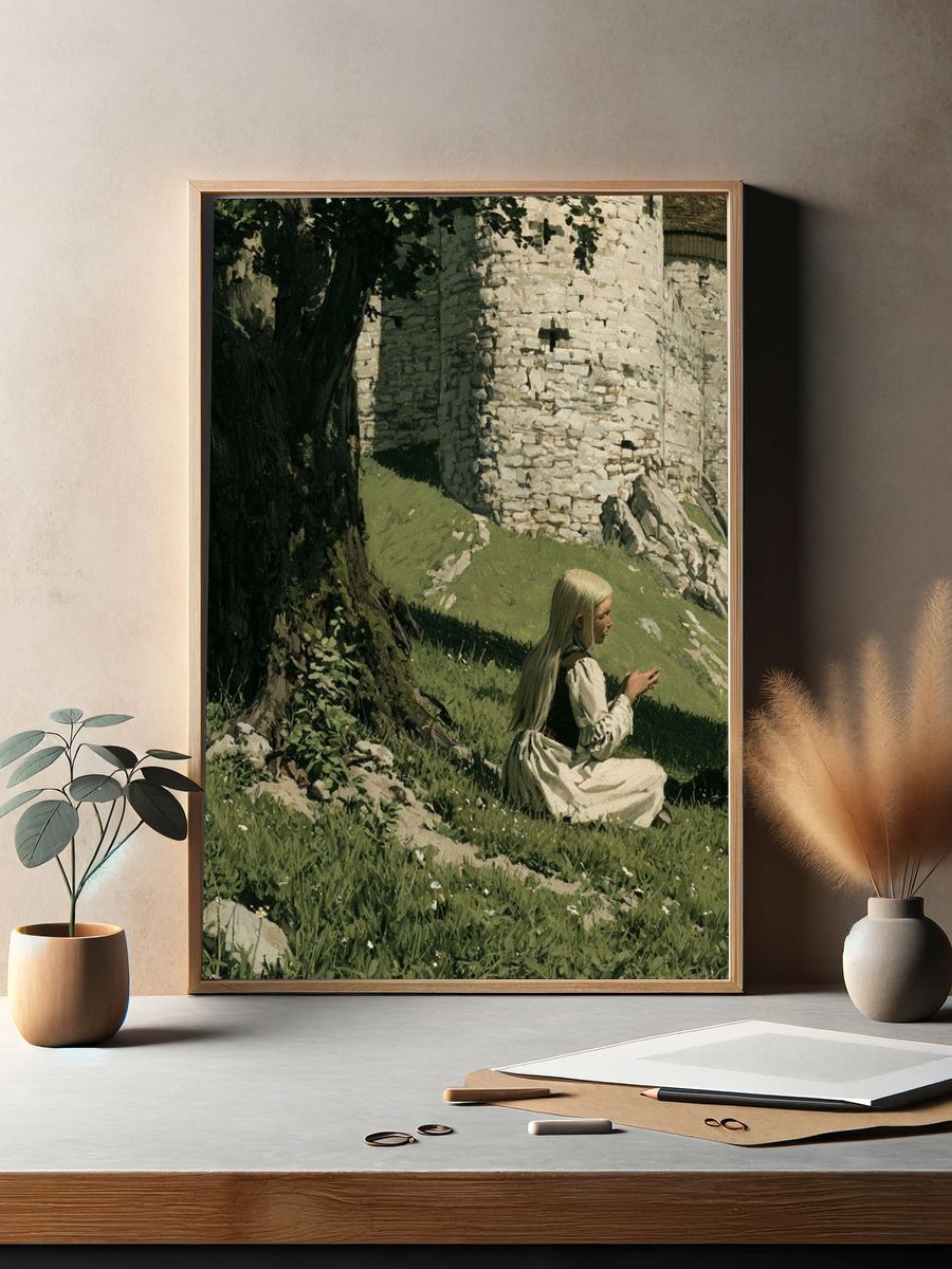 Medieval Castle Meadow Illustration Poster. — room view 2