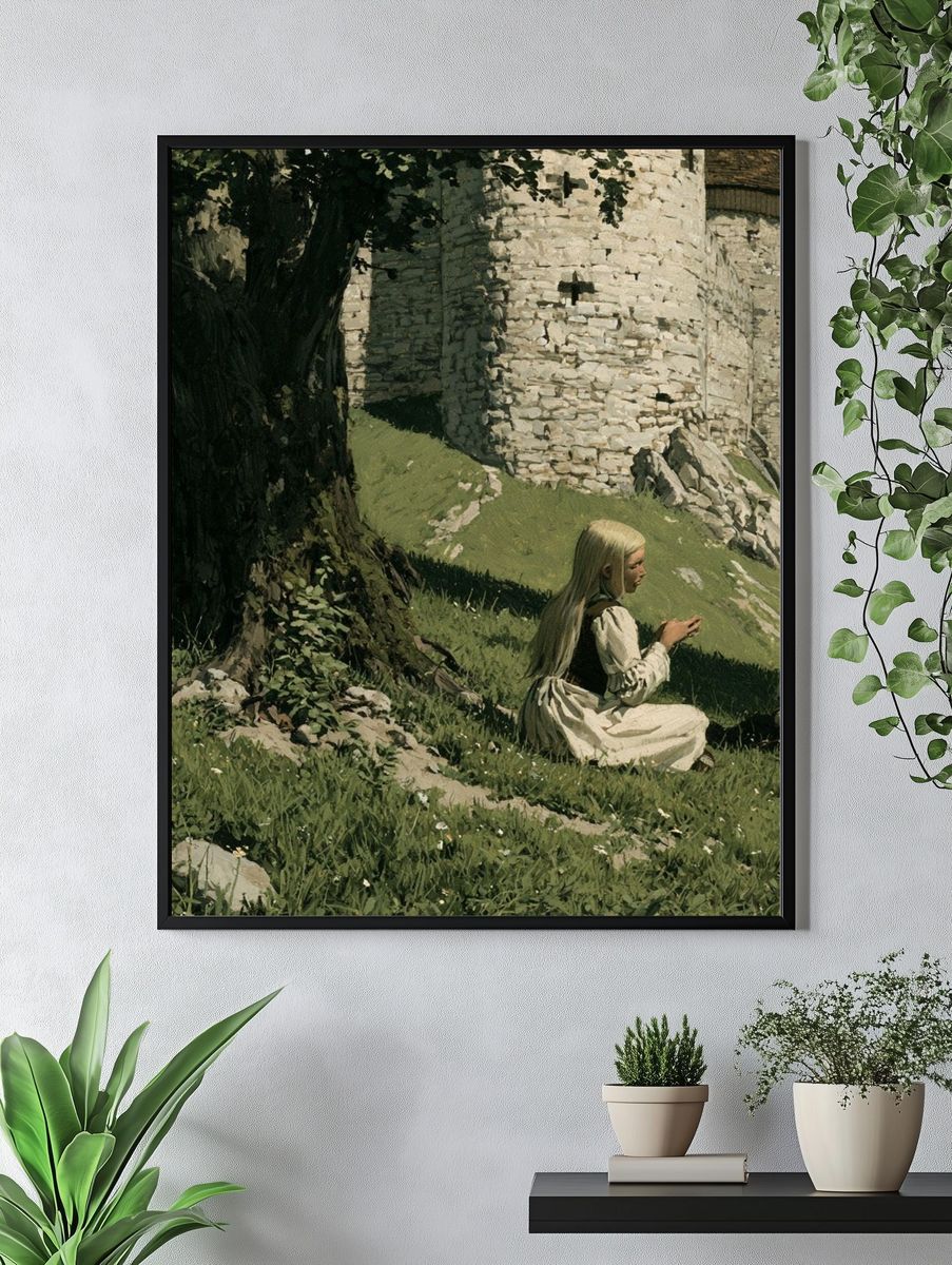 Medieval Castle Meadow Illustration Poster. — room view 4