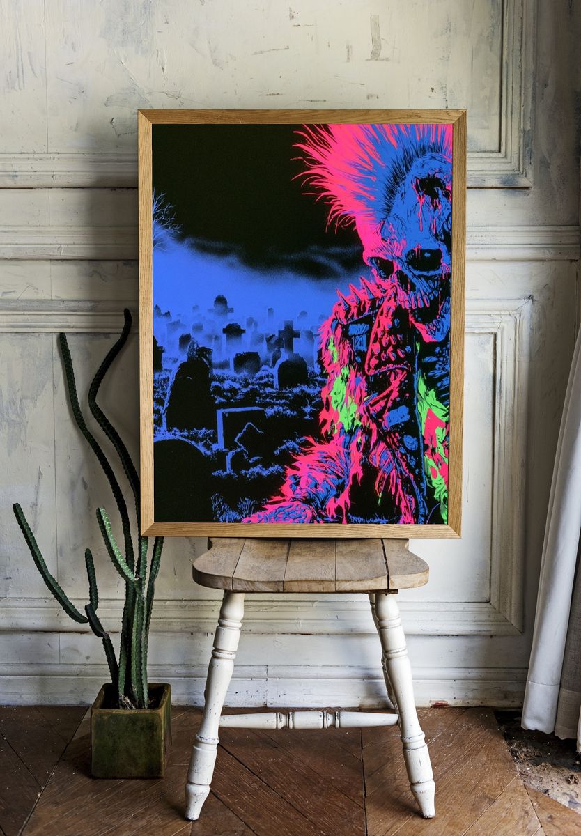 Neon Zombie Graveyard Poster. room preview