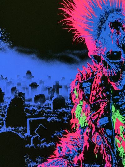 Neon Zombie Graveyard Poster.