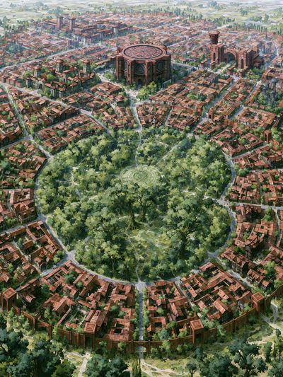 Circular Cityscape Illustration Print.