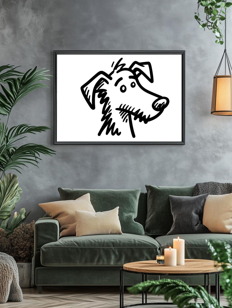 Playful Dog Line Art Poster. — room view 4