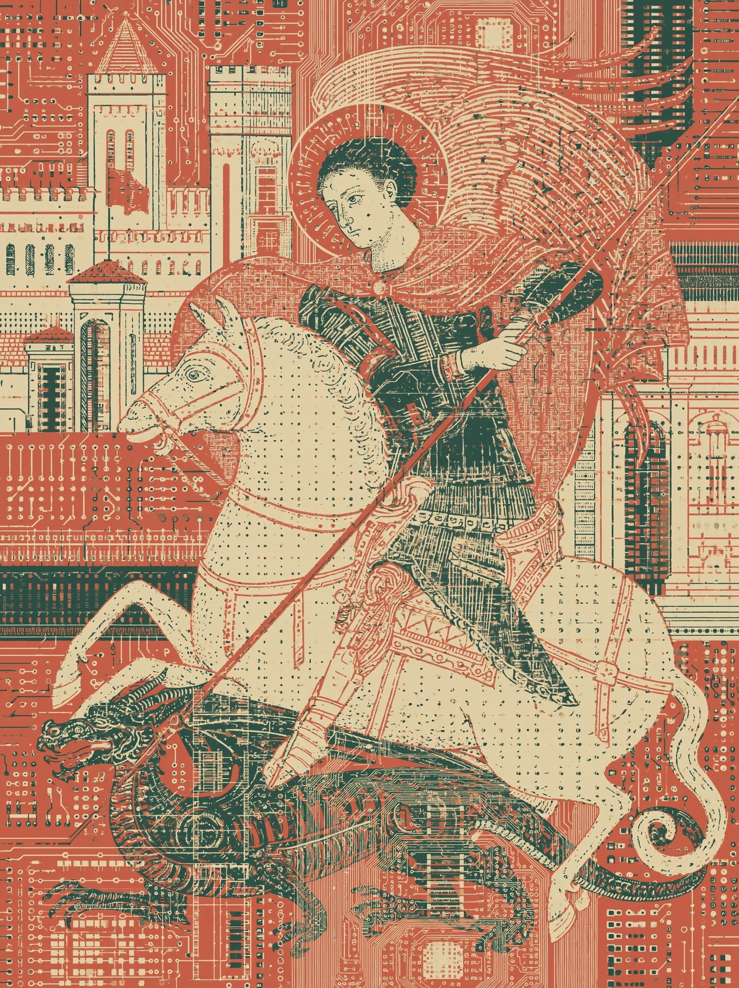 Saint George and Dragon Illustration Poster. poster — illustration art