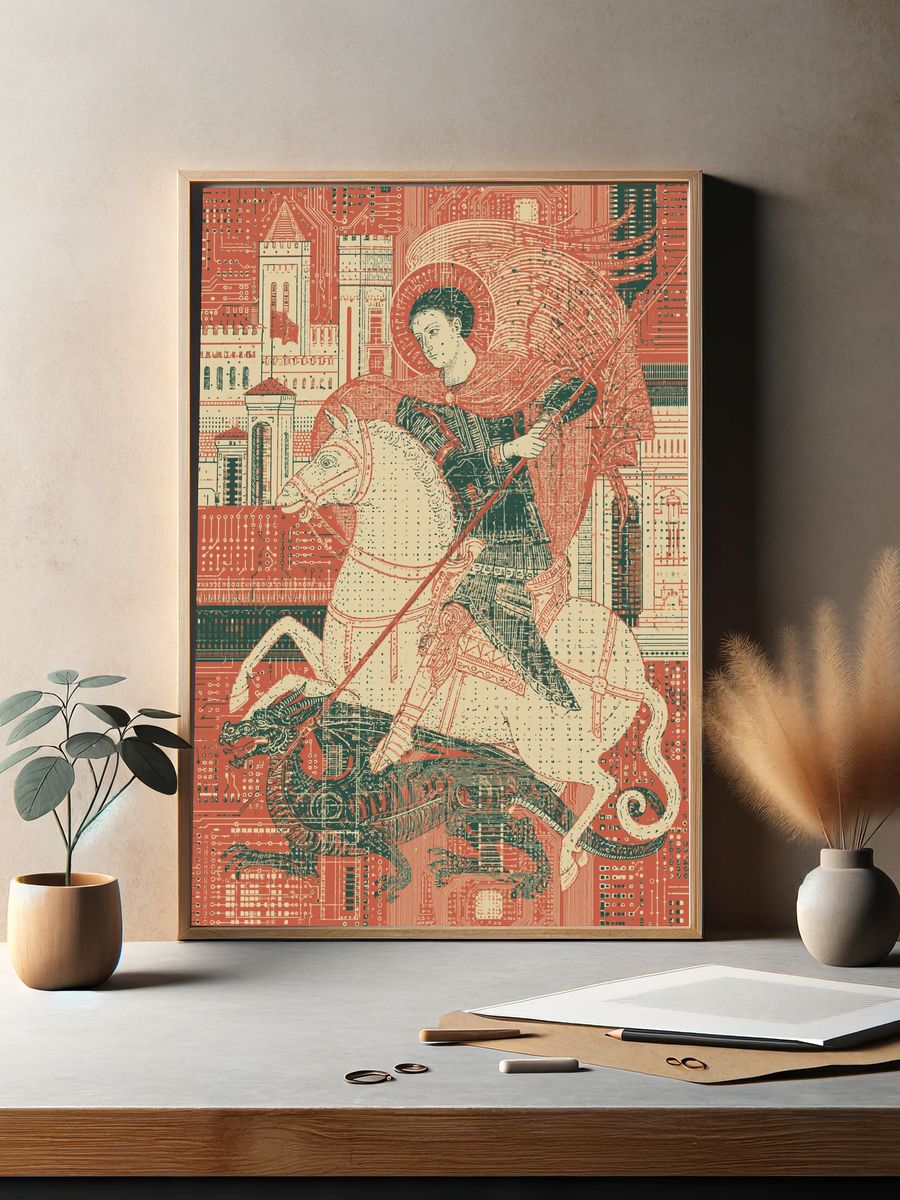 Saint George and Dragon Illustration Poster. — room view 2